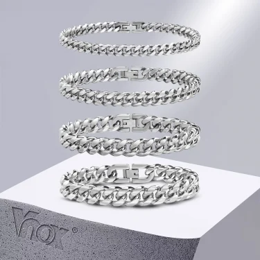 Vnox 6/8/10/12mm Cuban Chain Bracelets for Men Women, Solid Stainless Steel Curb Link Chain Wristband Jewelry 6