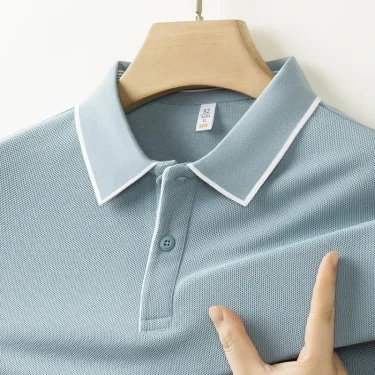 2025 New Men's Business Casual Short Sleeved Shirt Solid Color Polo Shirt Fashionable Breathable Comfortable Versatile Top 4