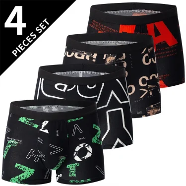 4-piece men's printed letter underwear beach shorts comfortable breathable teenagers plus size underwear up to 6XL. 1
