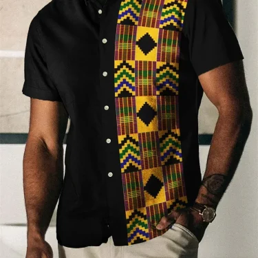 2025 Summer Vintage Men's Hawaiian Shirt Short Sleeve Stripe Printed Shirts For Men Single Button Beach Tee Shirt Men Clothing 2