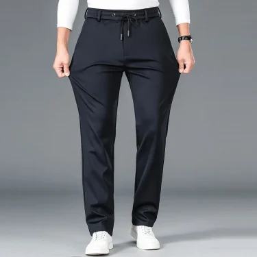 10XL Big Size Men's Summer Casual Pants Straight Fit Elastic Waist Trouser Male Classic Office Plus Large Stretch Zipper Pocket 6