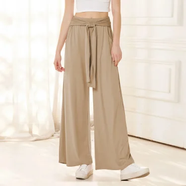 Autumn Winter Fashionable Women's Sports Wide-leg Pants Solid Color Drape Lace-up Trousers Casual And Comfortable Yoga Trousers 4