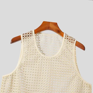 New American Style Fashion Men Tops Popular Vacation Hollow Out Mesh Vests Sexy Casual Sleeveless Tank Tops S-2XL 2025 Summer 4