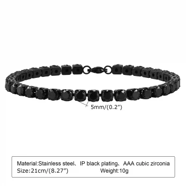 Vnox 5mm Tennis Chain Bracelets for Men Women, Black Stainless Steel Chain Bracelet, Classic Simple Unisex Wristband 6