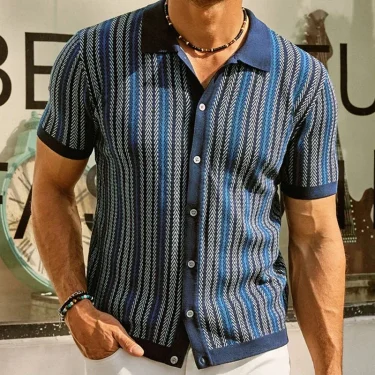 Vintage Short Sleeve Polo for Men, Buttoned Cardigan, Leisure Knit, Summer 2025 3