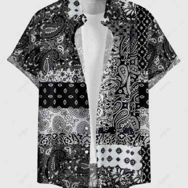 Moroccan style men's casual shirt set Exquisite paisley pattern print is perfect for travel or street wear shirt shorts set 3