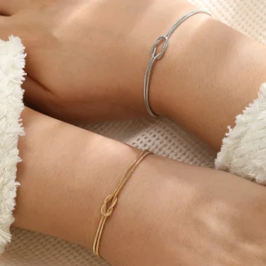 LATS Simple Metal Handmade Knot Couple Bracelet for Women Men Gold Silver Color Valentine's Day Fashion Jewelry Gifts 3