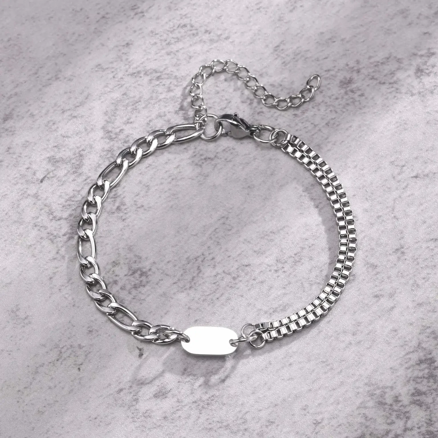 Vnox A-Z Initial Bracelets for Men Women, Never Fade Figaro Chain, Double Layered Box Link Chain Bracelets, Name Gift for Him 4