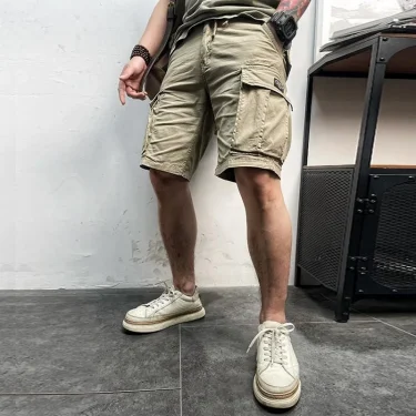 Men Summer New Multi Pockets Cotton Cargo Shorts Men Fashion Solid Quick Dry Joggers Shorts Pants Outdoor Breathable Shorts Male 1