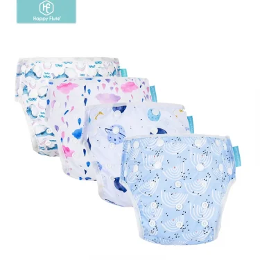 HappyFlute Baby Reusable 1PC Swimming Diapers Boys or Girls Cartoon Swimwear Children Adjustable Summer Swimming Nappy Pants 1