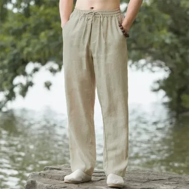 Men's Beach Pants Joggers Streetwear Cotton Linen Sweatpants Casual Pants Hawaiian Vacation Loose Summer Long 2