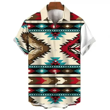 Ethnic Style Pattern Design Casual Men Women Tops Printed Shirts Short Sleeve Shirts Button Up Fashion Tops 4
