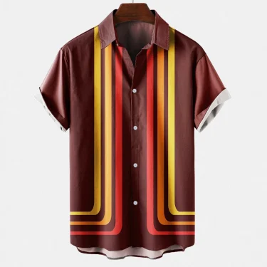 Mens Hawaiian Beach Vacation Casual Shirts Summer Fashion Short Sleeve Stripe Print Loose Streetwear Funny Floral Frete Gratis 1