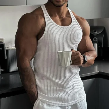 Mens Striped Tank Tops Solid Color Summer Sleeveless Tops Lightweight Skin-frindenly Casual Cozy Fitness Tees 1