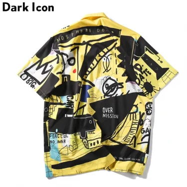 Dark Icon Graffitti Retro Shirts 2025 Summer Street Men's Shirt Short Sleeve Turn-down Collar Vintage Shirts for Men 2