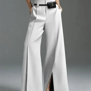 Lemongor Women Formal Suit Straight-leg Pants New Fashion Solid Color Split-Front High-Waisted Pleated Casual Trousers 1