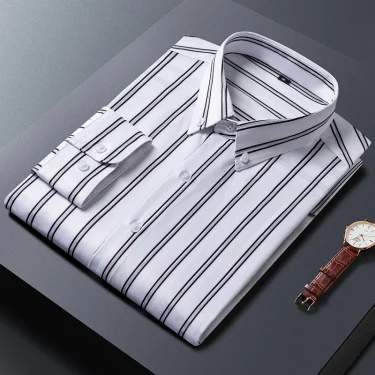 Summer M-5XLMen's Shirt Long Sleeve Slim Fit Stripe Business Gentlemen's Inner Layer Shirt Non Iron Wrinkle Resistant Shirt 2