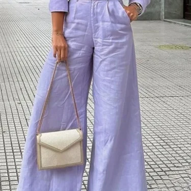 Bonboho Women's Cotton Linen High Waist Wide Leg Pants with Pockets 2025 Summer Minimalist Solid Color Casual Office Trousers 3