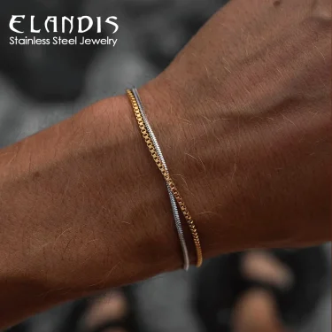 ELANDIS Europe And The United States Wind Doesn't Lose Color Double Layer Stacking Square Bracelet Men's Niche Premium Feeling 1