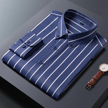 Summer M-5XLMen's Shirt Long Sleeve Slim Fit Stripe Business Gentlemen's Inner Layer Shirt Non Iron Wrinkle Resistant Shirt 4