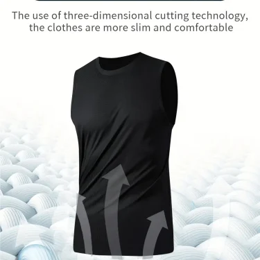Men's Sports Vest Black 5-Piece Breathable Round Neck Slightly Elastic Fabric Pure Color Suitable for Spring, Summer and Autum R 6