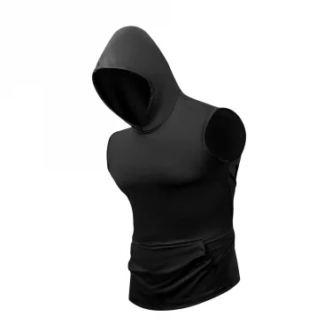 Men's Sports Tank Tops Summer Casual Sleeveless T-Shirt Solid Color Hooded Vest Outdoor Training Breathable Hip Hop Streetwear 3
