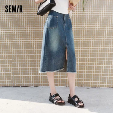 Semir Women High-Waisted Denim Skirt 2025 Summer Split Straight Cut for Casual Daily Look or Weekend Style 3