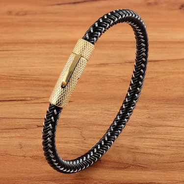 XQNI Punk Threaded Button Metal Weaving Bracelet for Men Women Stainless Steel Twining Classic Style Charm Black High Quality 6