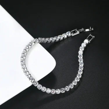 Silver Plated Jewelry 17CM 19CM 21CM Tennis Bracelet Zirconia Anniversary Gift Real Sterling Silver Bangle Bracelets women 6