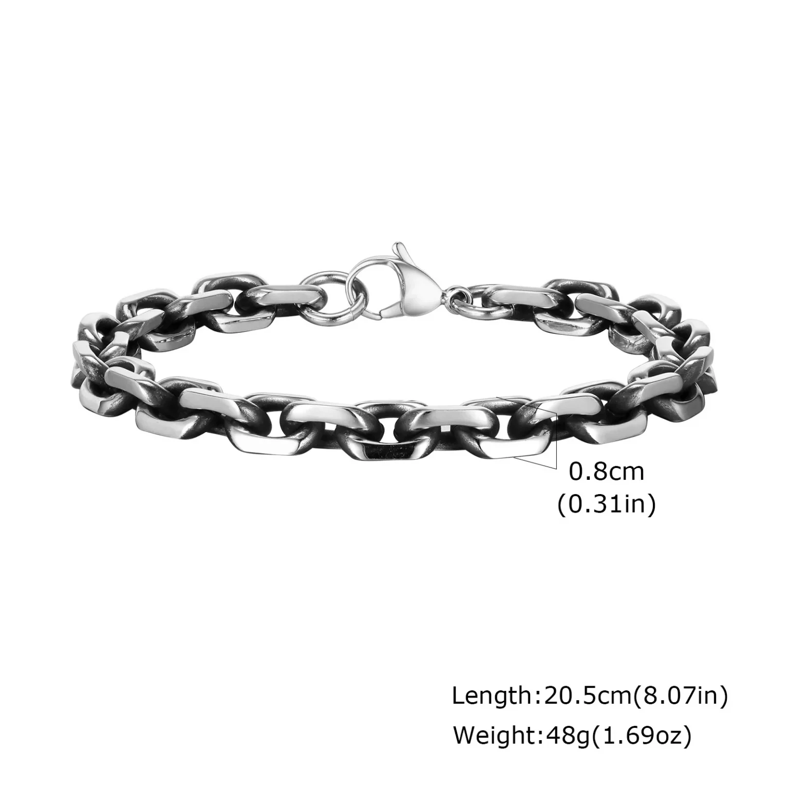 Vnox 8mm Rolo Cable Chain Link Bracelet for Men Women,Antique Vintage Stainless Steel Links Chain Wristband,Simple Metal Jewelry 4