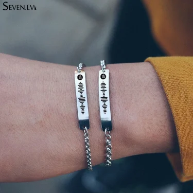 Spotify code music Bracelet Stainless Steel custom name alphabet symbol Bracelet Valentine's Day gift for men and women couples 3