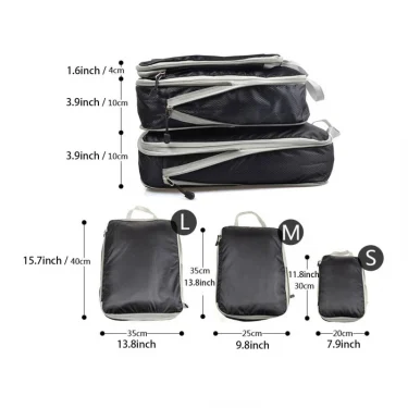 3PCS Compressed Packing Cubes Travel Storage Organizer Set Mesh Visual Luggage Portable Convenient Lightweight Suitcase Bag 4