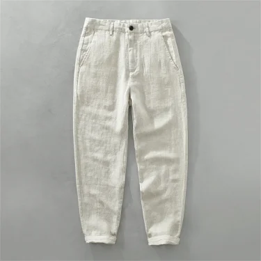 Summer men's linen pants loose straight pants Spring solid Trousers male breathable beach mens Casual pants 6