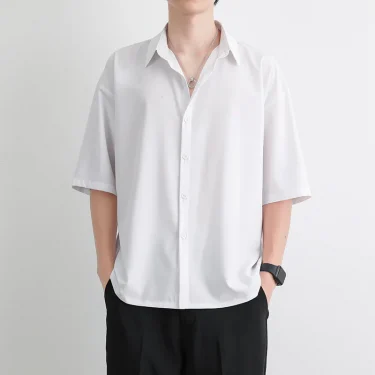 1pcs Summer Thin Men Short Sleeve Shirt Man Ice Silk Loose Style Shirt Male Fashion Casual Lapel Button-down Shirt Men Top S-3XL 4