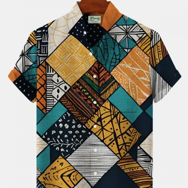 2025 Summer Men's 3D Printed Geometric Art Graphic Shirt Hawaiian Casual Shirts Button Up Short Sleeve Shirts No Pockets 1