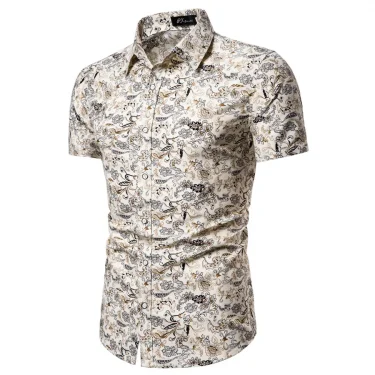 Summer Floral Short Sleeved Casual Slim Fit Shirt Men's Lapel Non Ironing Printed Top Thin Cardigan 2