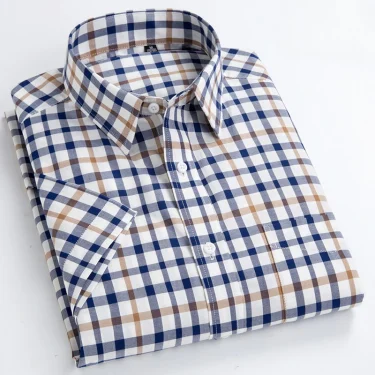 New in shirt hight qulity100%cotton summer short sleeve shirts for men slim fit Casual shirt thin plaid tops soft office clothes 4