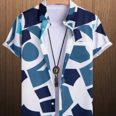 Men's Lapel Shirts Women's Irregular Pattern Print Design Casual Short Sleeve Button-Down Shirts Casual Tops 3