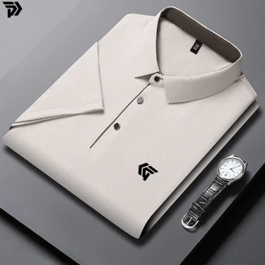 Summer new men's business casual short sleeved shirt, solid color polo shirt, fashionable, breathable, comfortable,versatile top 3