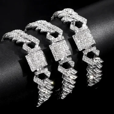 Fashion Bling Paved Rhinestone Prong Cuban Chain Bracelet for Women Men Hip Hop Iced Out Chunky Link Chain Bracelets New Jewelry 3