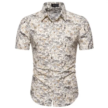 Summer Floral Short Sleeved Casual Slim Fit Shirt Men's Lapel Non Ironing Printed Top Thin Cardigan 1