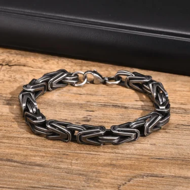 Chunky Byzantine Chain Bracelets for Men Boys,V-shape Stainless Steel Chain Link Wristband,Vintage Rock Punk Jewelry 4