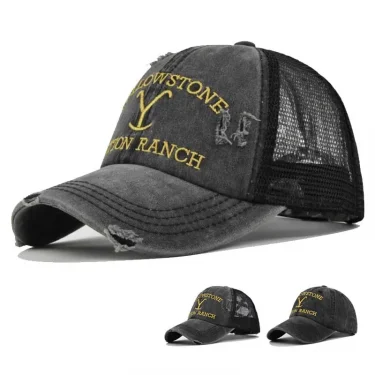 Summer Yellowstone Dutton Ranch Hat Cross Ponytail Baseball Cap Distressed Outdoor Embroidery Sunscreen Hat Solid Color Cap 1