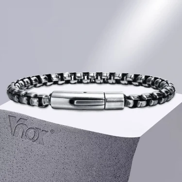 Vnox 6mm Box Chain Bracelets for Men, Basic Punk Stainless Steel Links Wristband, Casual Male Jewelry 1