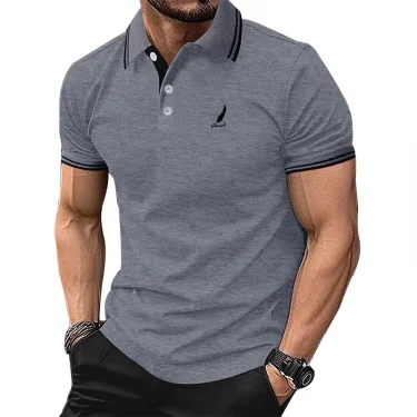 Men Clothes 100% Polyester Breathable Business Casual Polo Shirt Tops Men Short Sleeve Summer Fashion Slim Fit Polo Shirt 2