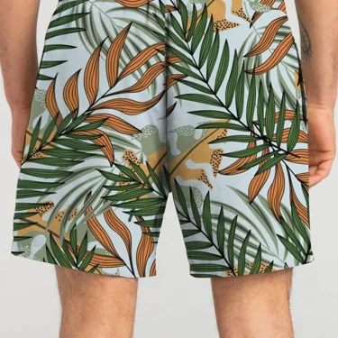 Leaf Tropical Men's Board Shorts Hawaiian Short 3D Printed Swim Trunks Elastic Drawstring Breathable Stretch Aloha Style 2