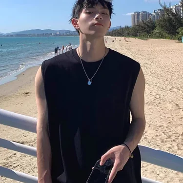 Korean Style Men Tank Top Loose Fit Gym Vest Sports Tops 100% Cotton Men's Basic Sleeveless Tee Shirts 3