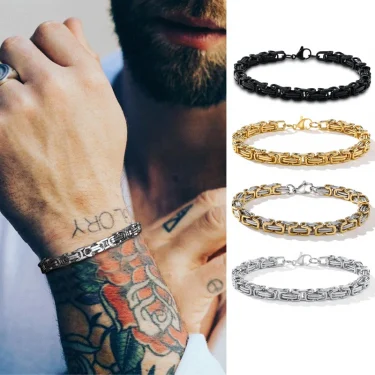 Vnox Stylish Byzantine Chain Bracelet for Men Women Boys, Waterproof Stainless Steel Link Wristband, 4/5/6/6.5/8mm Wide 1