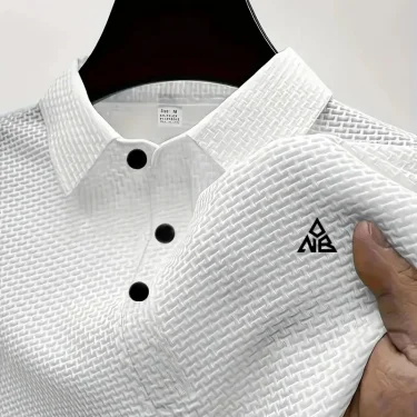 Men's classic solid color short sleeve shirt stretch knit button-down casual summer work style 95% polyester and spandex 3