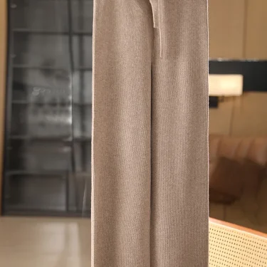 Women’s Wool Wide Leg Pants Striped Elastic Waist Cashmere Autumn Winter Chic Simple 100% Merino Wool Knitwear Casual Trousers 2